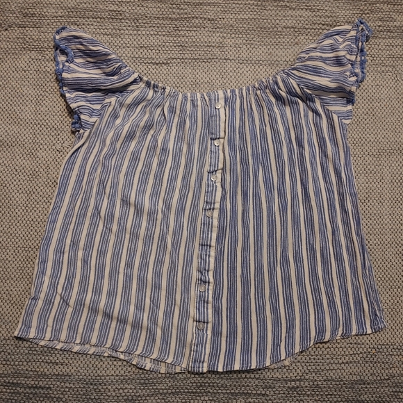 Womens Used myStyle Sz M Blue/White Striped Top - Picture 2 of 2